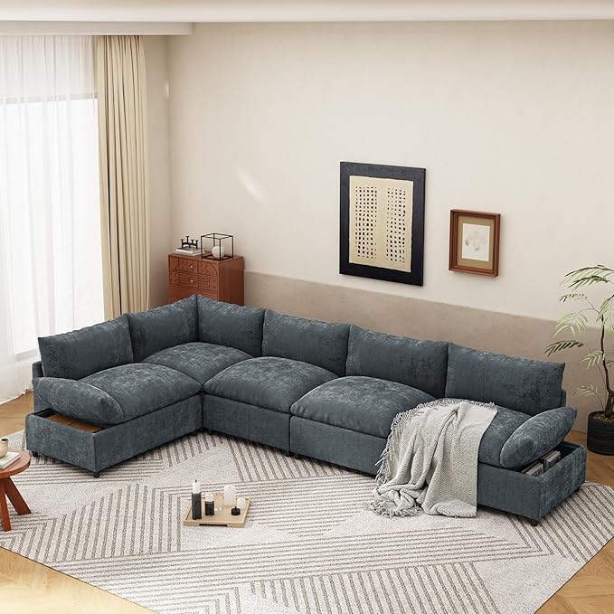Merax 115.5 Modular Sectional Sofa Upholstery 5 Seat Versatile Couch Set L Shaped Indoor Furniture with Plush Cushions Hidden Storage Compartments for Living Room Lounge or Office Dark Gray