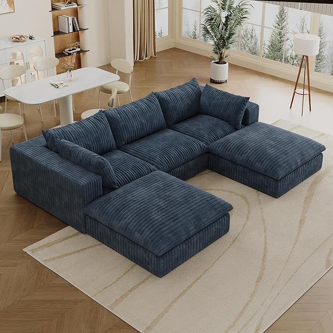 Cloud Compressed Modular Sectional Sofa with 2 Ottomans - Modern U Shaped Boneless Couch with Deep Seat Upholstered Sectional Couches for Living Room No Assembly Required | Plush Wider Armrest Dow