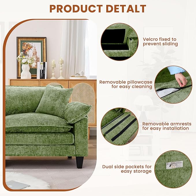 83 Loveseat SofaCloud Couch for Living RoomComfy Love Seat with Double Cushion2 PillowsRemovable Cover for Bedroom Apartment and Office