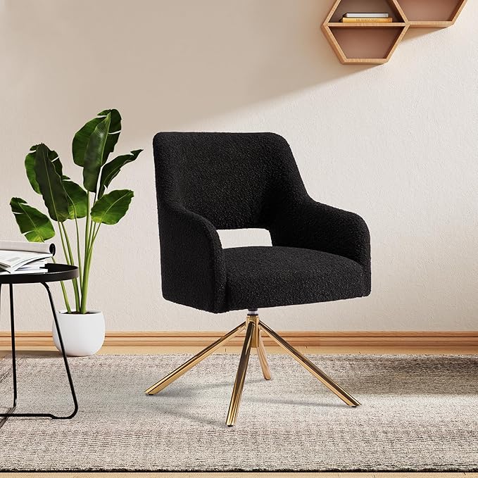 WestinTrends Genevieve Mid-Century Modern Wide Boucle Swivel Accent Arm Chair Black