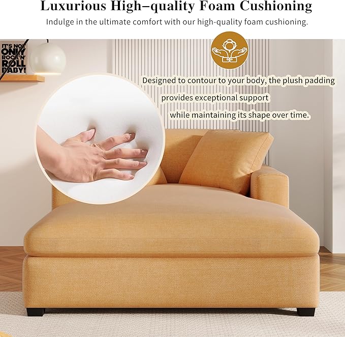 43.3 W Oversized Chaise Lounge Chair Modern Comfy Sofa Deep Seat Couch Durable Frame with Solid Wood Legs Comfy Reclining Sleeper Chair for Living RoomOffice (Yellow233)