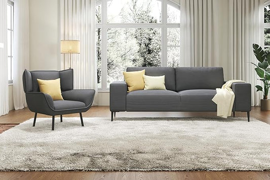 AMERLIFE 89-Inch 3-Seater Couch - Cozy Sofa with Extra Deep Seats Modern Chair Set for Living Room Grey Corduroy