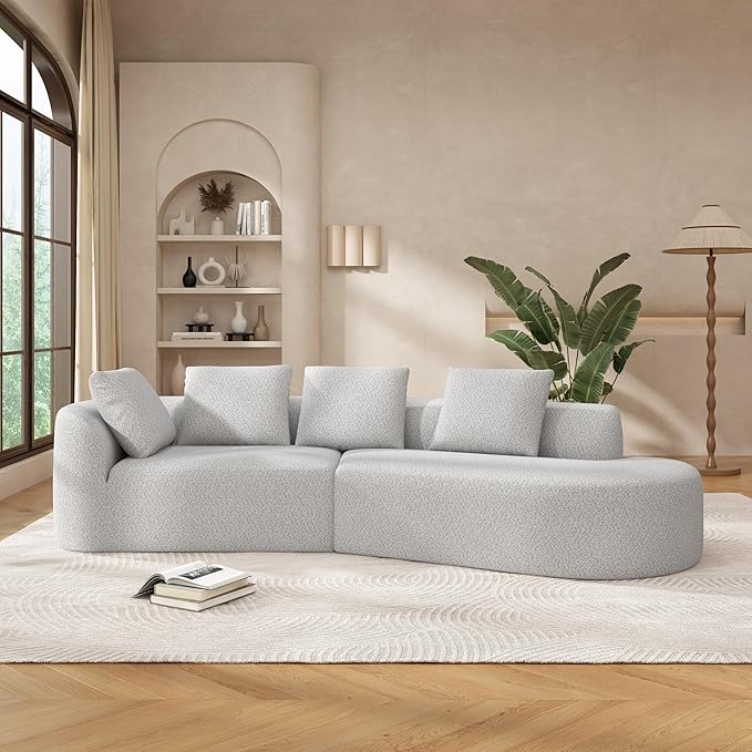 116Modern Curved Sectional Sofa with High-Density Fully Compressed Sponge and Chaise LoungePearl Upholstery2-Piece SetFully Assembled Right Hand FacingPerfect for Living Room (White+gray~23)