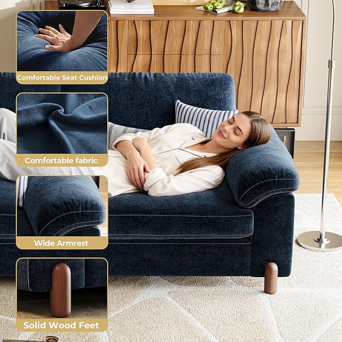 SITJOY 100 Oversized Sectional Couches for Living Room Extra Large Deep Seat Couch with Washable Covers Versatile Console Charging Ports Storage and Cupholders Loveseat Chenille in Blue