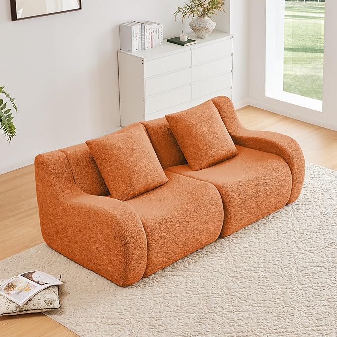 83 Modular Boneless Sectional Sofa Boneless Couch for Living Room and Apartments 32D High Density Sponge No Assembly Required (2S) Orange