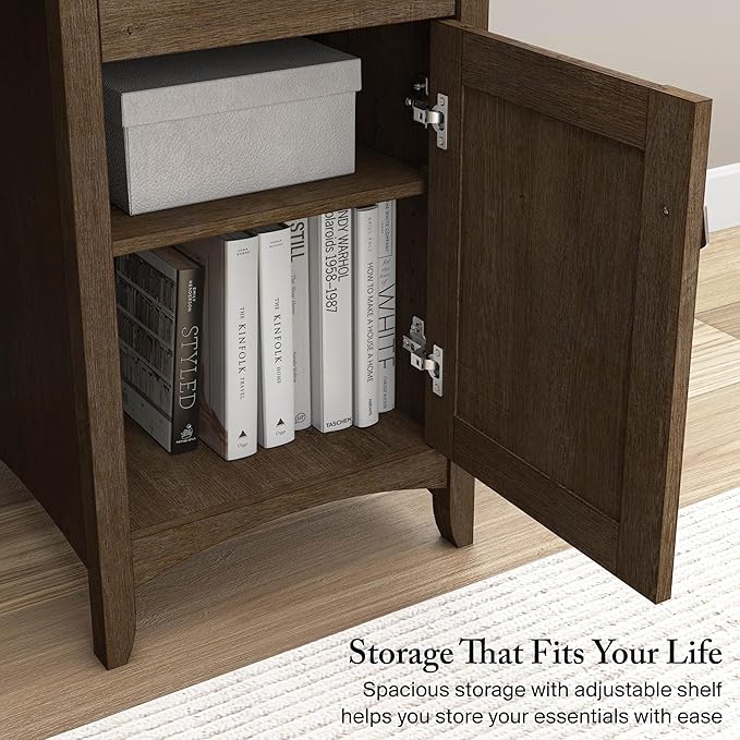 Bush Furniture Salinas L-Shaped Desk with Storage | Study Table with Drawers &amp Cabinets | Home Office Computer Desk in Ash Brown