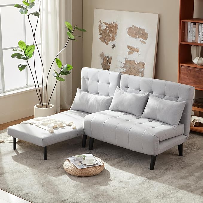 Oversized Foldable Sofa Bed with 7-in-1 Linen Fabric Couch Ideal for Apartments Guest Rooms and Small Space Gray