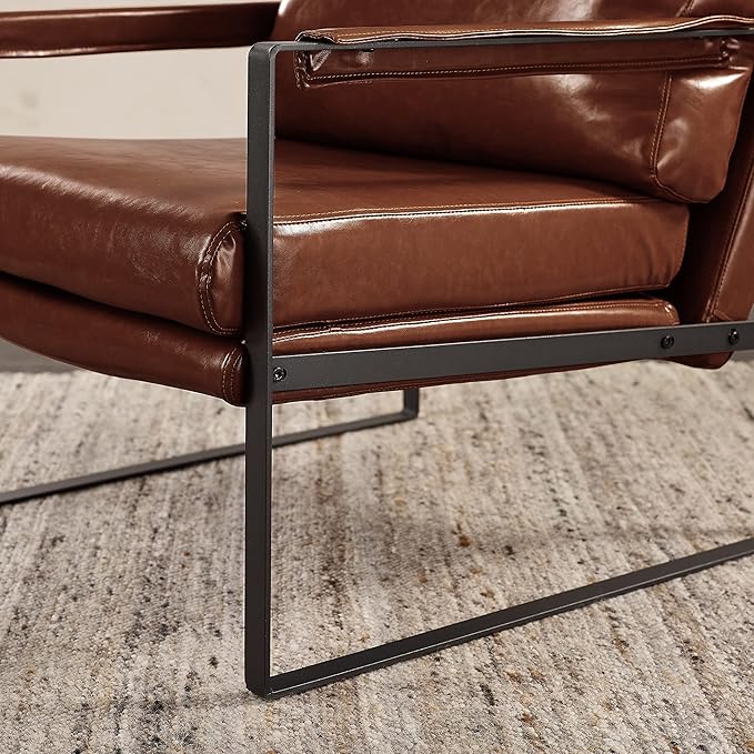 Art Leon Chairs for Bedrooms Set of 2 Mid Century Modern Chair Faux Leather Accent Chair for Living Room Chair Lounge Chair with Black Metal Legs Red Brown