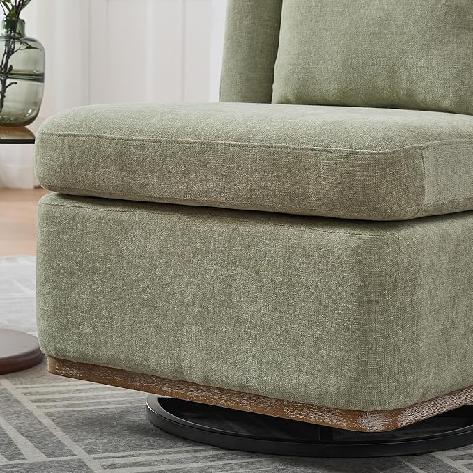 Modern Swivel Accent Chair 25.2 Wide Chenille Upholstered Armless Sofa Chair with Pillow 360° Swivel Reading Chair with Metal Base for Living Room Family Room Bedroom Lounge Area Office Pale Green