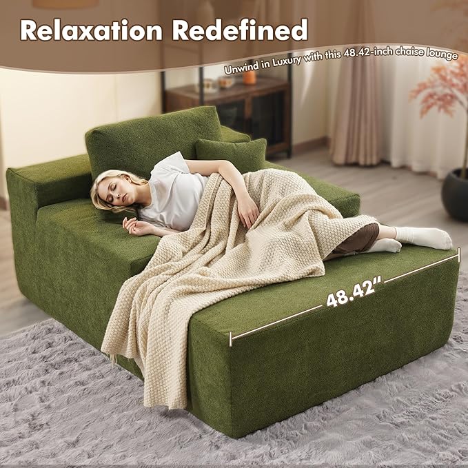 48 Oversized Chaise Lounge Indoor Upholstered Sofa Bed Sleeper Couch Reading Fluffy Plush Cloud Sofas Couches for Living RoomGreen-Velvet