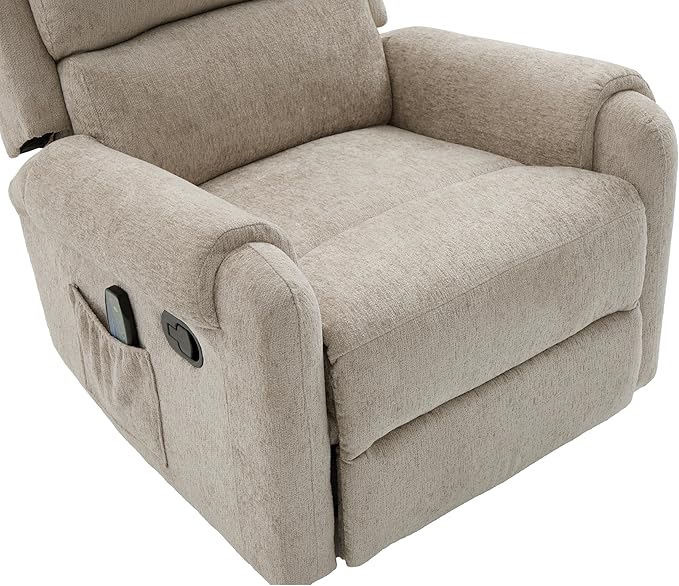 Christopher Knight Home Harper Massage Recliner Chair with 8 Modes Chenille Upholstered Recliner Sofa Swivel Massage Chair with a Side Storage Pocket for Living Room/BedroomHead SupportLight Brown