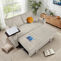 65in Sleeper Sofa Bed Convertible Pull Out Couch with Small Table| USB Port | Cup Holder | Corduroy Fabric | Adjustable Backrest for Apartment Office Bedroom Guest Room (LightGrey)