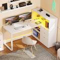 YITAHOME L Shaped Desk with Power Outlets 55 Computer Desk with Drawers &amp Bookshelf Home Office Desk with LED Lights Corner Desk with File Cabinet White