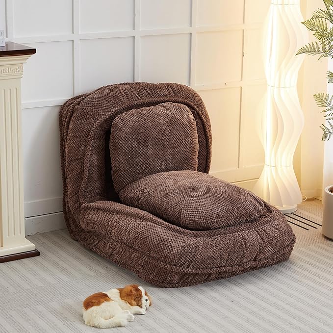 Lazy Sofa Couch 5 Adjustable Position Floor Sofa Fits with 2 Pillows Folding Tatami Lazy Bed Suit to Put in Bedroom Living Room (Brown)
