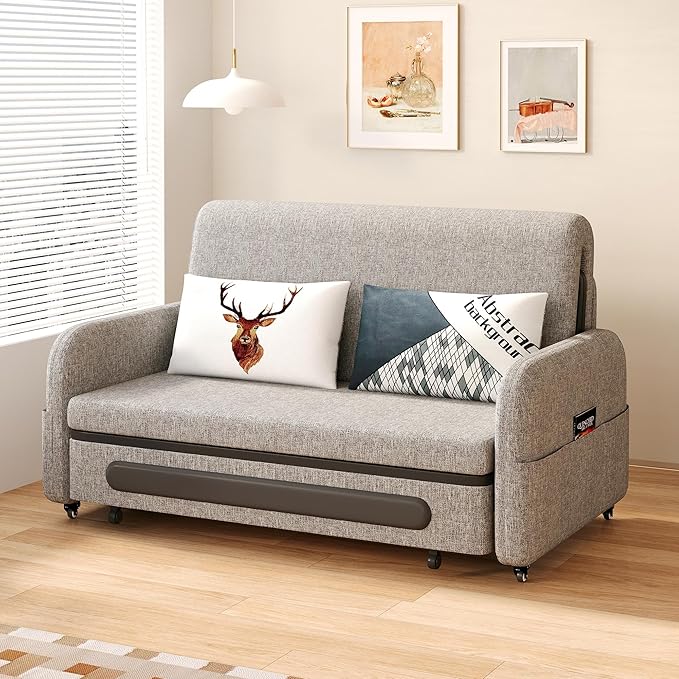 Extendable Sofa Bed zioSofa with Sleeping Function and Storage Space Sofa Bed for Small Rooms and Living Rooms Dark Grey and White (61.61”Gray)