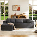 Modular Compressed Sectional Sofa Set – Velvet Corduroy Upholstery Convertible Couch with Cup Holders and Pillows for Living Room Grey