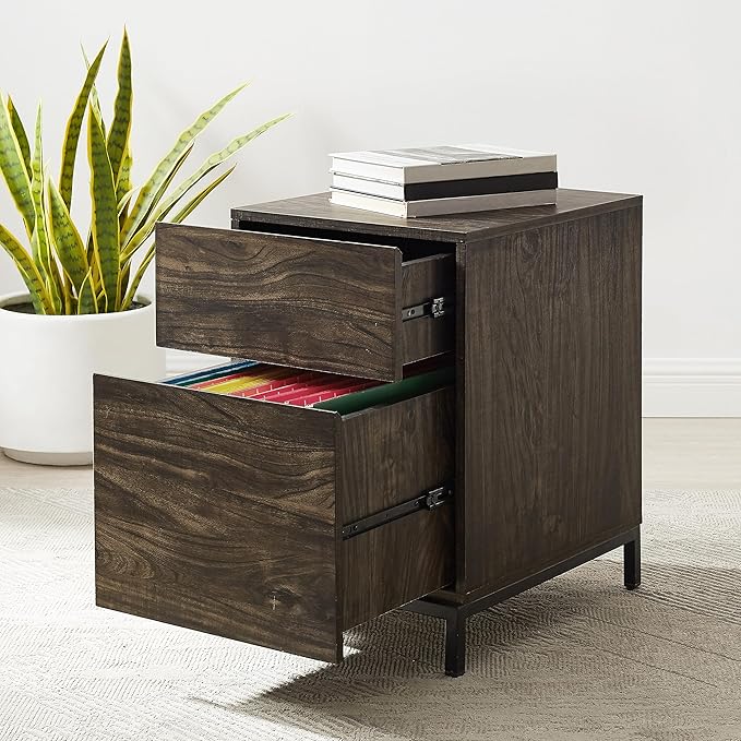Crosley Furniture Jacobsen File Cabinet for Home Office Organization and Filing Storage Brown