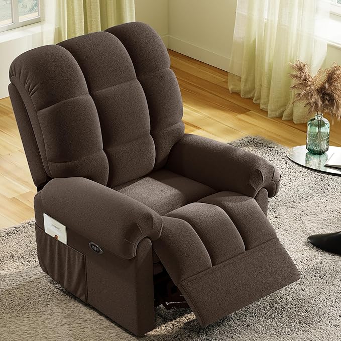 Power Recliner Chair Reclining Chair Comfy Teddy Small Recliners for Small Spaces Adjustable Electric Recliner Chairs for Adults Electric Recliners with USB Port &amp Side Pockets Coffee