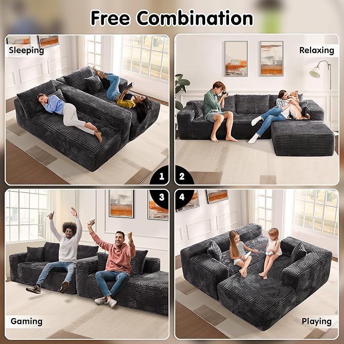 ovios 104 Cloud Sectional Couch with L-Shape ChaiseModern Modular Sofa with Deep Seat Upholstered Couches for Living Room BedroomNo Assembly Required Grey (Plush Corduroy Fabric)