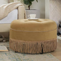 24 Velvet Round Ottoman with Medium Firm Foam Cushion &amp Gold Tassel Trim Sofa Bench with Upholstered Accent Footstool &amp Button-Tufted Seat for Living RoomBedroomOffice Yellow
