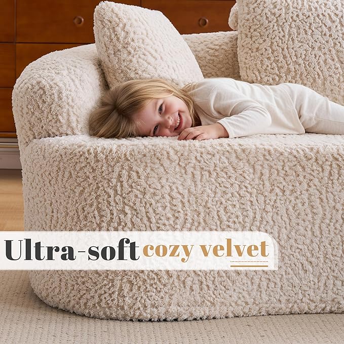 Premium Curved Loveseat Sofa Full-Compression 2-Seat Couch with Enhanced Back Support Modern Fabric Loveseat with Pillows Compact Luxury Sofa for Living Room or Apartment (Cream)