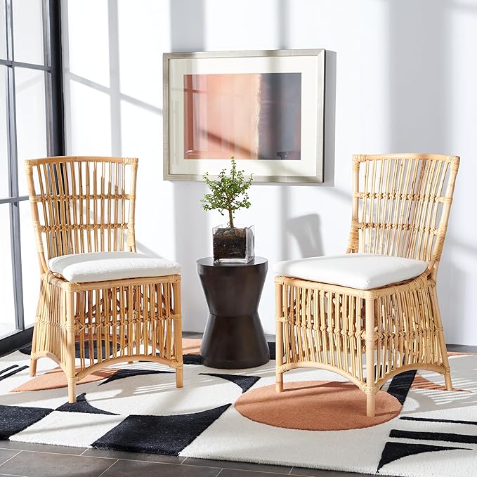 Safavieh Home Collection Erika Rattan Cushion (Set of 2) Accent Chair Natural/White