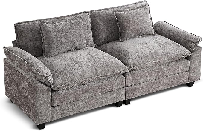 URRED Modular Sectional Sofa Comfy Cloud Couch Modern Chenille Sofa Sleeper Deep Seat Couches with Ottoman/Pillows for Living Room (Gray 82.6'')