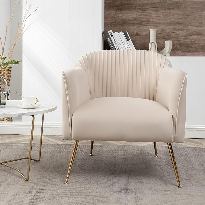 Contemporary Velvet Accent Chairs for Living Room Bedroom and Entryway Modern Armchair with Sleek Metal Legs Elegant Seating Solution for Small Spaces Tan