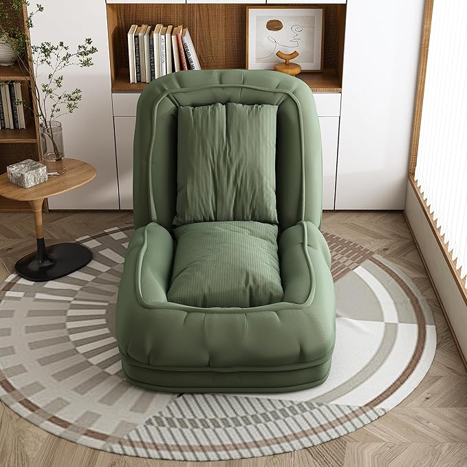 Montary Multifunctional Foldable Lazy Sofa Bed - 5-Position Ergonomic Design with 2 Soft Pillows Shared Lounger for Adults &amp Pets for Living Room Bedroom and Reading Nook (Green)