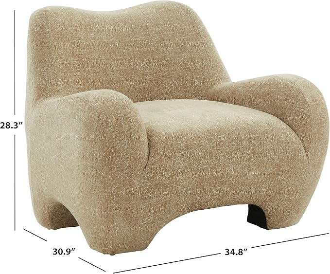 SAFAVIEH Couture Collection – Randal Light Brown Chenille Accent Chair Fully Assembled Upholstered Lounge Seating with Curved Arms (SFV4878C)