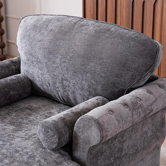 KEIKI Oversized Chaise Lounge Chenille Upholstered Single Sofa Couch BedLazy Sleeper Armchair for Living RoomBedroom