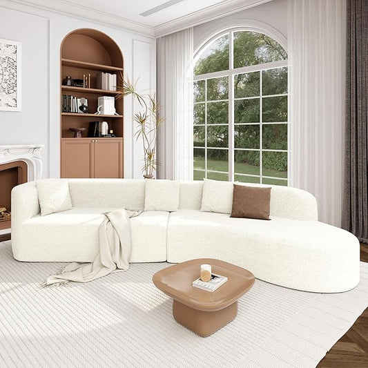 Merax Modern Minimalist Large 2-Piece Sectional Curved Chenille Sofa with 3 Pillows and High-Density Foam for Luxurious Comfort and Seamless for Living Room Bedroom Beige