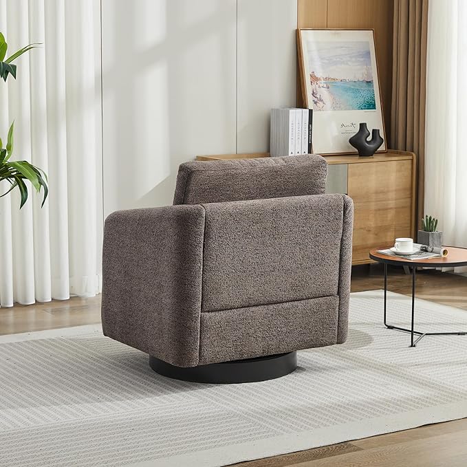 31.5 W Swivel Accent Chair and Comfy Round Accent Single Sofa Chair 360 Degree Club Chair Lounge Armchair for Living RoomBedroom.Nursery.Taupe Black Chenille YH621