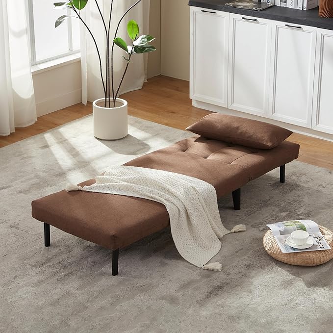 Convertible Chair Bed with 7-in-1 Linen Fabric Couch Bed Ideal for Compact Living Rooms Apartments Guest Rooms or Offices Brown