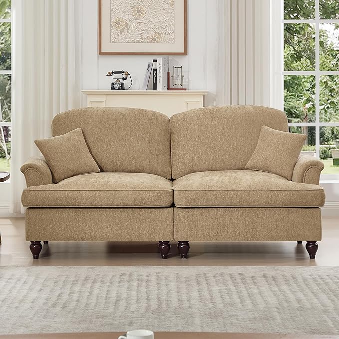 76 Chenille Loveseat Couch for Living Room Traditional Sofa with Detachable Ruffled Skirt Flared Arms Spindle Legs Comfy Mid Century Small Couches for Bedroom Small Spaces Apartment(Coffee)