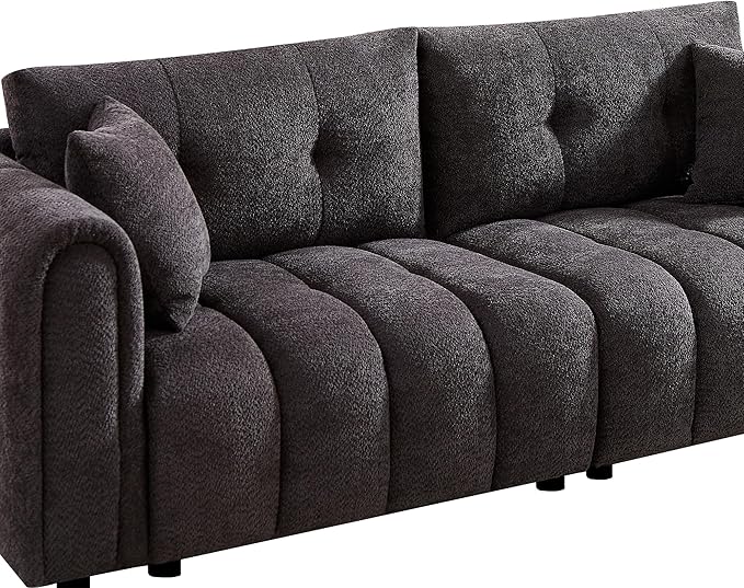 91.5 Modern Bubble Sofa Couch w/Medium Firm Seat Cushion and Deep Seats &amp Chenille Fabric 3 Seater Couch Sofa for Living Room Apartment Lounge Office （Dark Gray