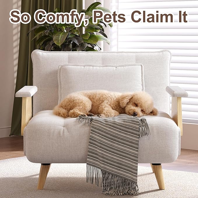 JASIWAY Convertible Sleeper Chair for Small Spaces 3-in-1 Convertable Single Chair Bed for Adults Fold-Out Futon Sofa Sleeper That Turn into Beds Adjustable Backrest(76.8 D X 37 W)