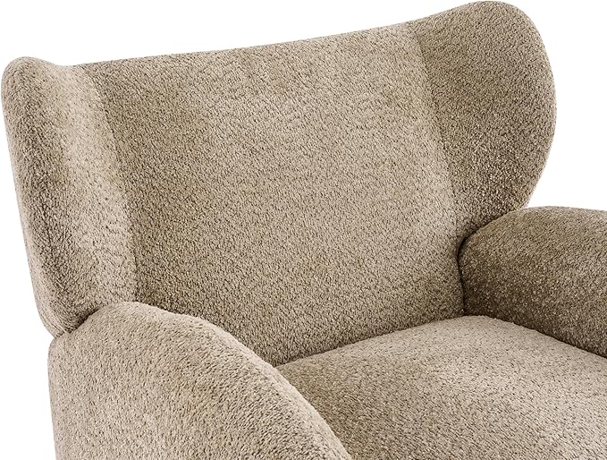 Christopher Knight Home Aiden Boucle Wingback Accent Chair Fabric Upholstered Club Chair with Wooden Frame Comfy Reading Chair for Living Room/Bedroom Light Brown+Walnut