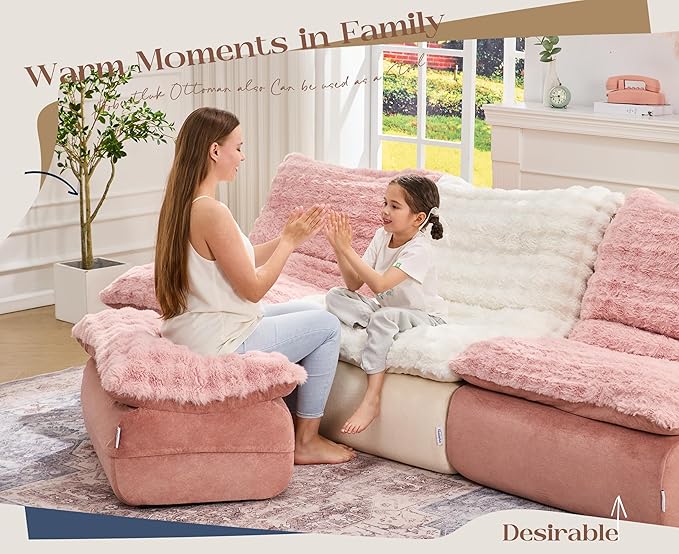 Hobestluk Sofa Couch Foam Sofa for Small Spaces Comfy Sofas with footrest Couch Recliner Small Sofas for Living Room Bedroom Apartment (Pink)