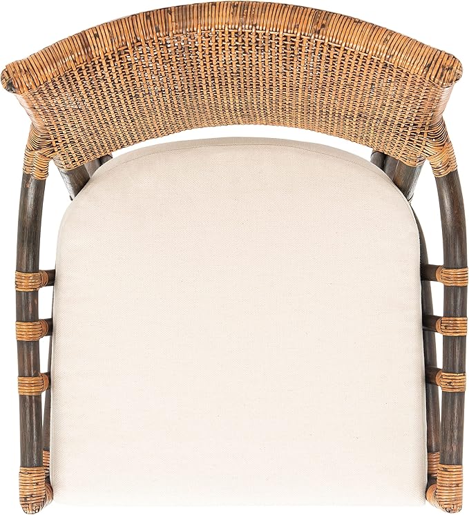 SAFAVIEH Home Collection Donatella Natural Wash/White Cushion Living Room Dining Room Bedroom Office Foyer Rattan Chair