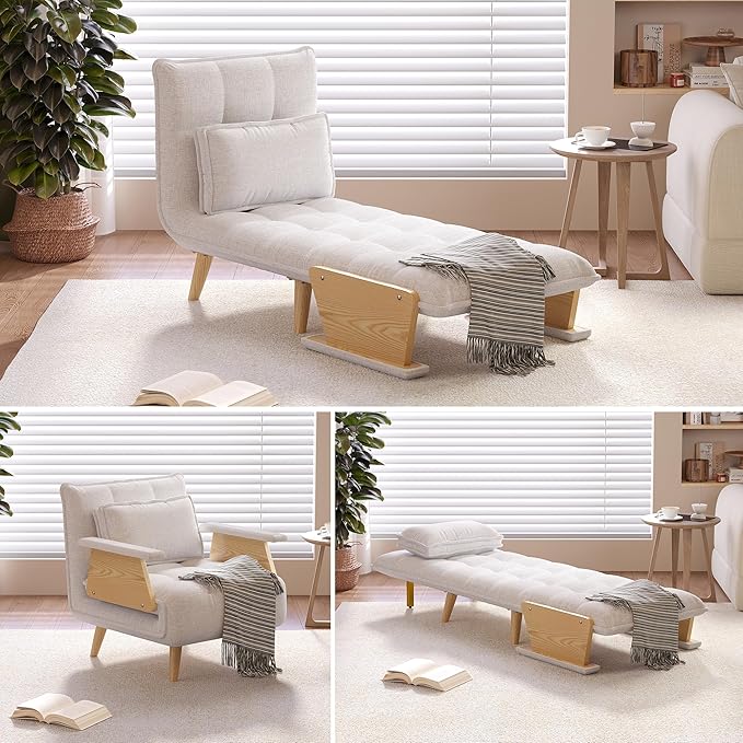 JASIWAY Convertible Sleeper Chair for Small Spaces 3-in-1 Convertable Single Chair Bed for Adults Fold-Out Futon Sofa Sleeper That Turn into Beds Adjustable Backrest(76.8 D X 29 W)