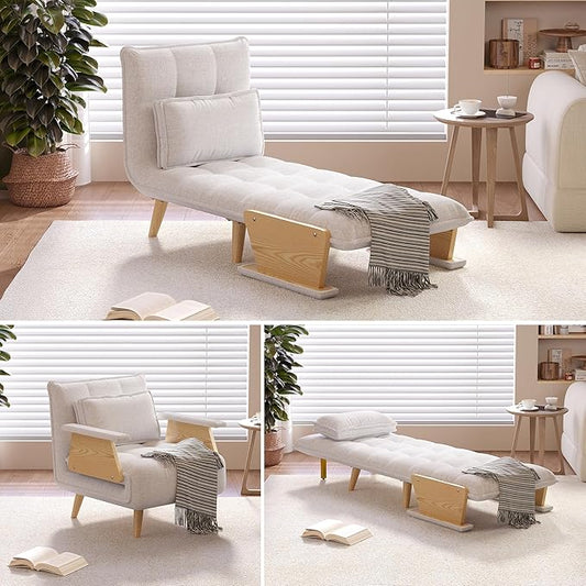 JASIWAY Convertible Sleeper Chair for Small Spaces 3-in-1 Convertable Single Chair Bed for Adults Fold-Out Futon Sofa Sleeper That Turn into Beds Adjustable Backrest(76.8 D X 29 W)