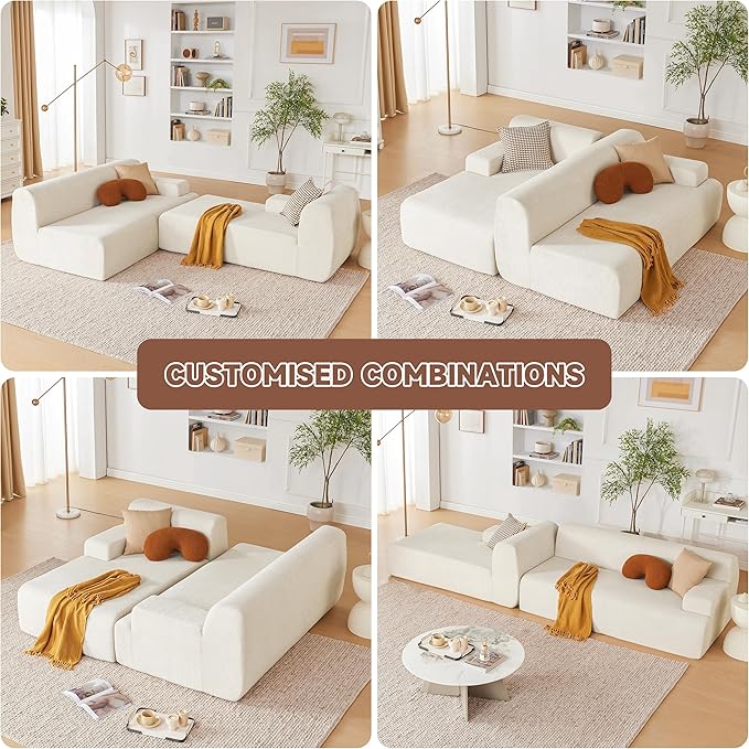 107 Modular Sectional Cloud Couch Boneless couches Sponge sectionals for Living Room High Density Sponges Sofa Modular L-Shape with Chaise Beige