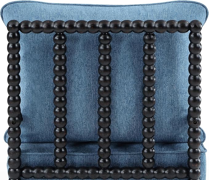 DUHOME Linen Fabric Spindle Accent Chair with Wood FrameModern Accent Spool Chairs with Padded Spring Seat and Brushed Blue Base for Living Room Bedroom Farmhouse Home Office Belcony