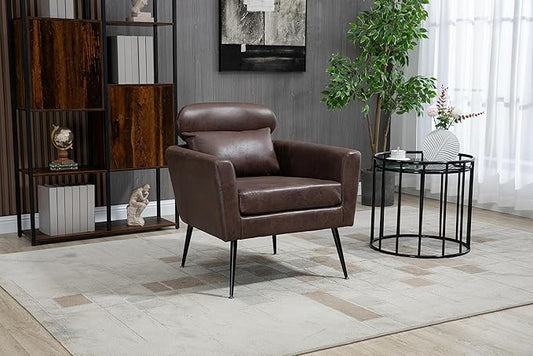 29.5W Classical Accent Chair Armchair Upholstered Reading Chair Single Sofa Leisure Club Chair with Black Metal Leg and Throw Pillow for Living Room Bedroom Dorm Room OfficeDark Brown Bronzing Suede