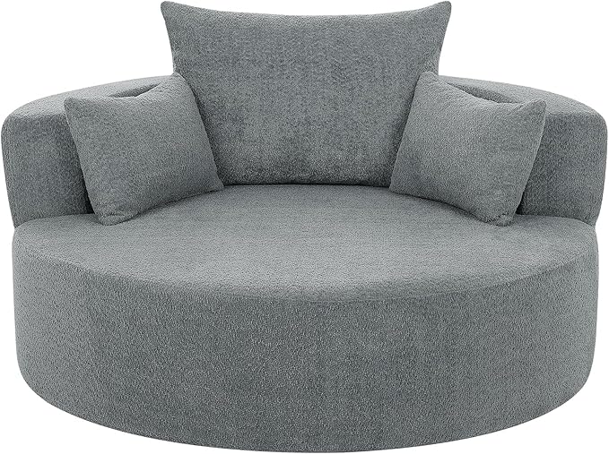 360° Swivel Chair Accent Chair with 3 Removable Pillows Modern Chenille Fabric Barrel Chair Swivel Round Sofa Chair for Living Room Bedroom Office and Hotel (Gray/96)