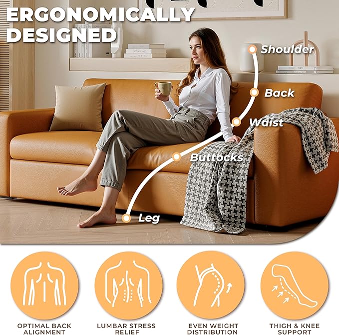 82.7 Inch Retro Orange Leather Couch Loveseat with Square Arm Mid Century Modern Comfy Compact 3-Seat Upholstered Sectional Sofa for Living Room Office and Small Space