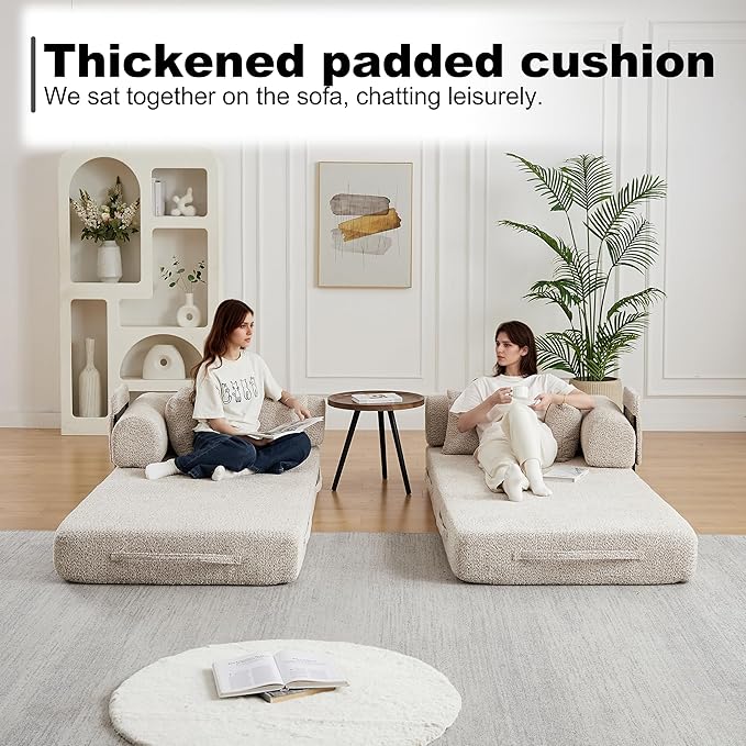 4-in-1 Folding Convertible Floor Sofa Bed 78 Oversized Compression Sofa No Assembly Required King Futon Lazy Couch Corduroy Loveseat Sleeper with Pull Out Bed Modular Futon Couch (Khaki &amp Styl
