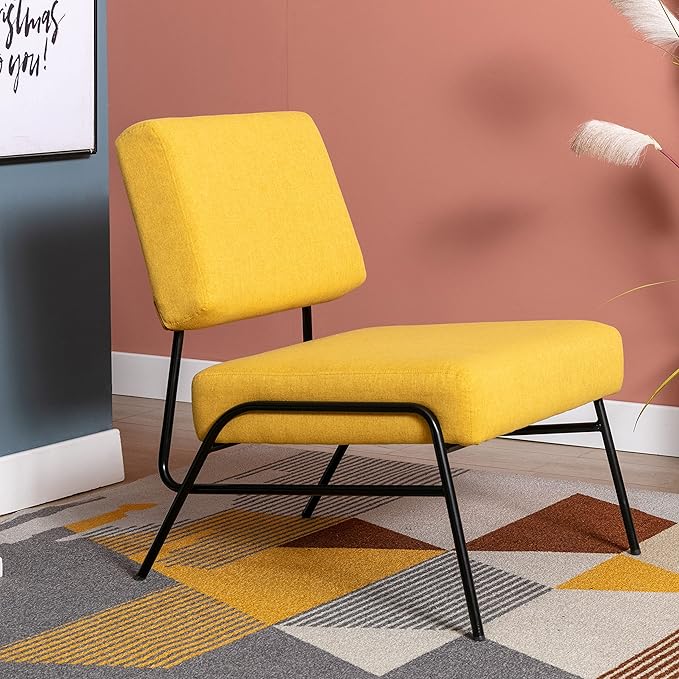 Generic Wire Metal Frame Slipper Chair Armless Accent Chair Lounge Chair for Living Room Bedroom Home OfficeYellow Linen