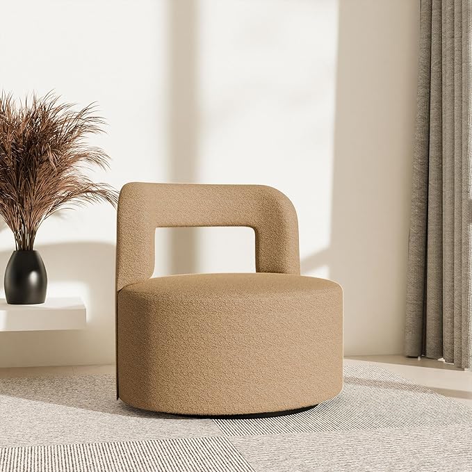 BELLEZE Contemporary Teddy Swivel Chair with Open-Back Design Cozy Upholstered Accent Chair for Living Room Bedroom or Office - 360° Rotating Base - Burke (Brown)